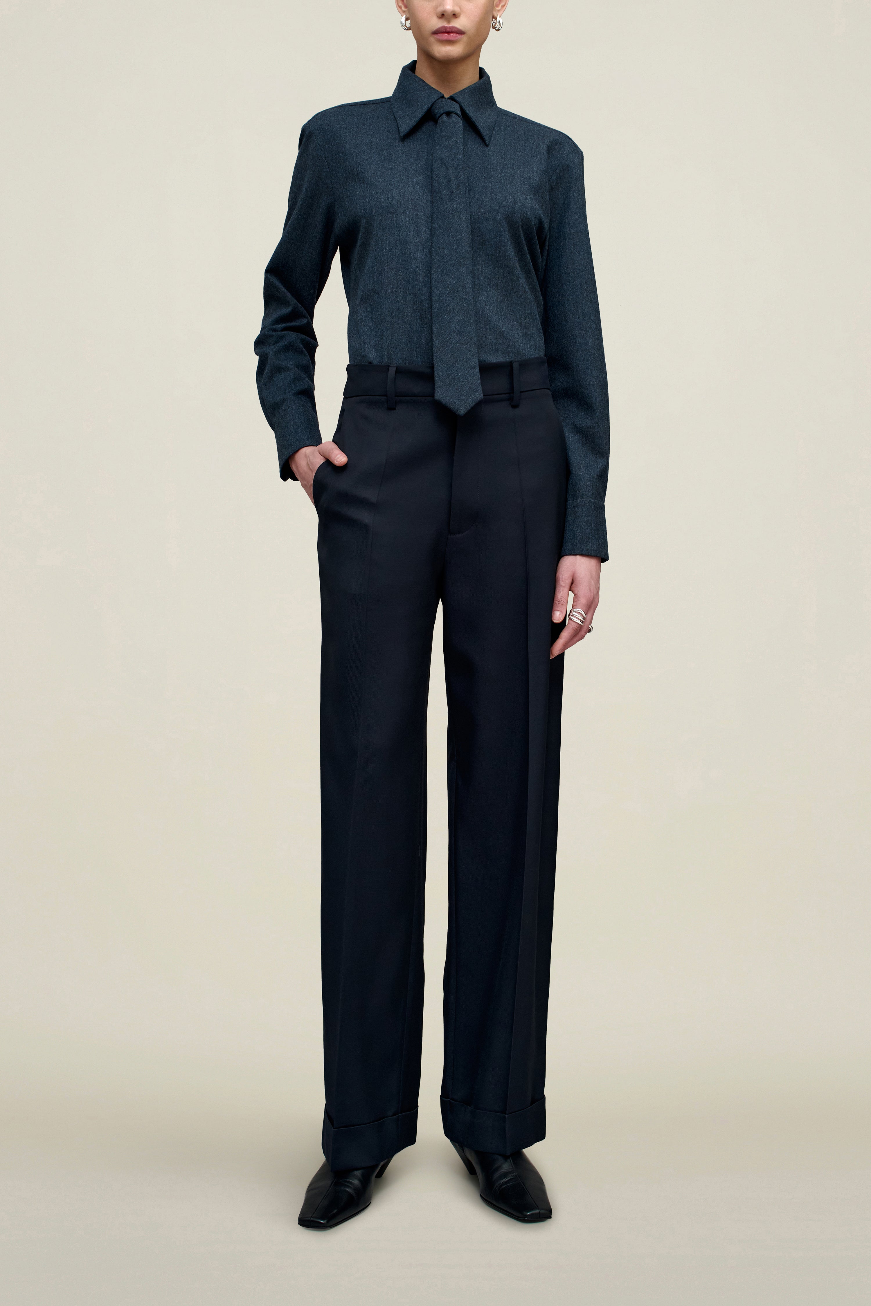 Irene Cuff Trouser in Heavy Wool Suiting