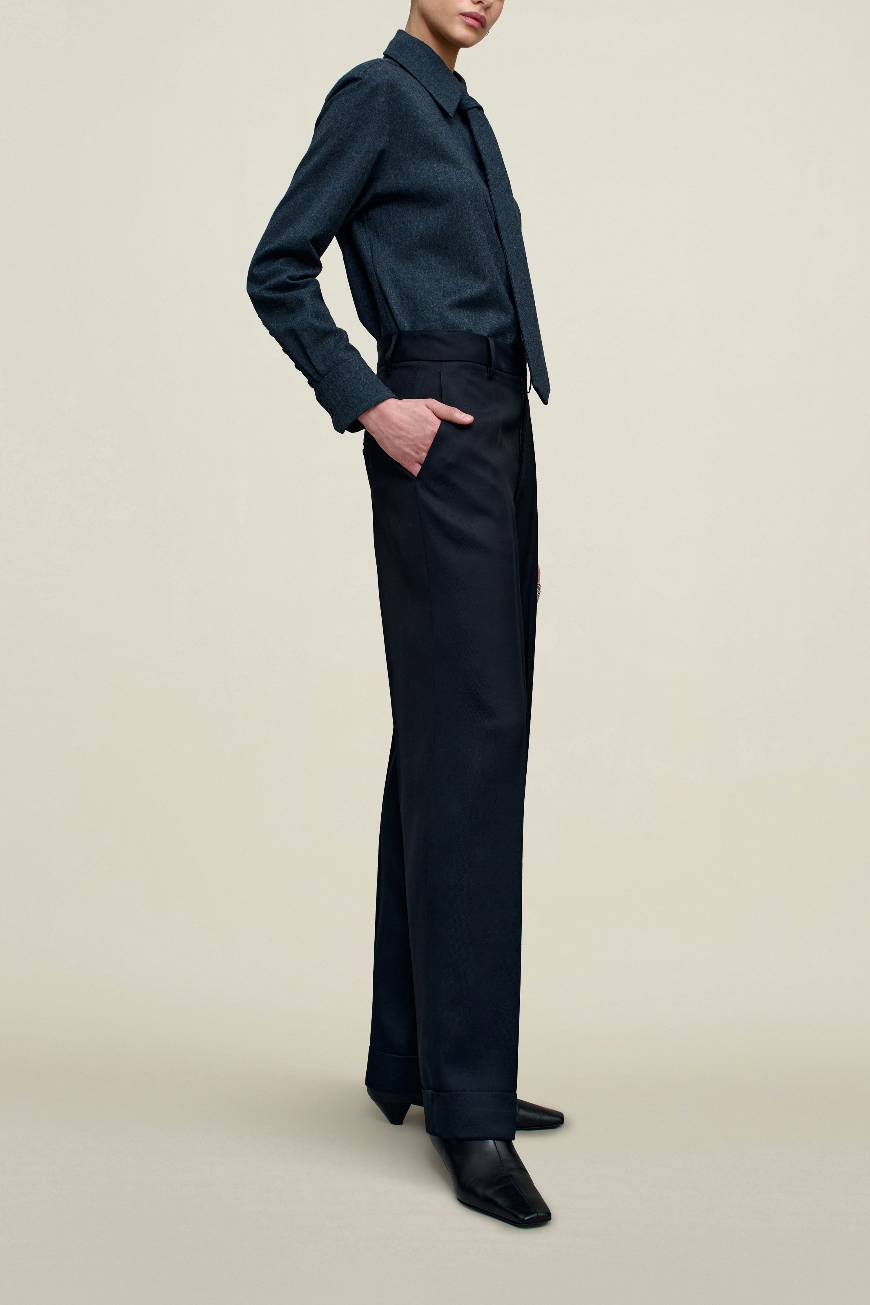 Irene Cuff Trouser in Heavy Wool Suiting