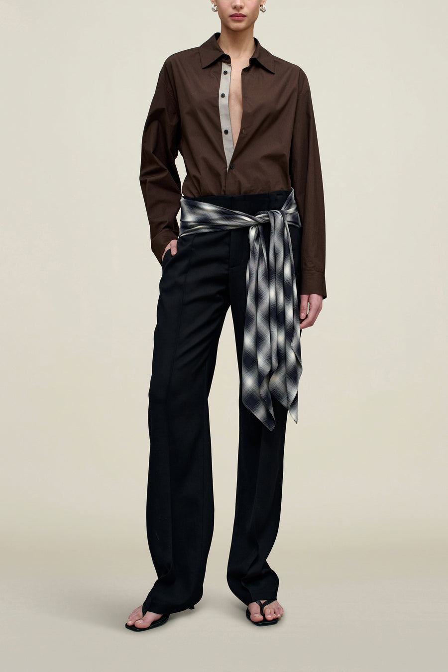 Ulla Tie Trouser in Black Virgin Wool with Plaid