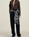 Ulla Tie Trouser in Black Virgin Wool with Plaid