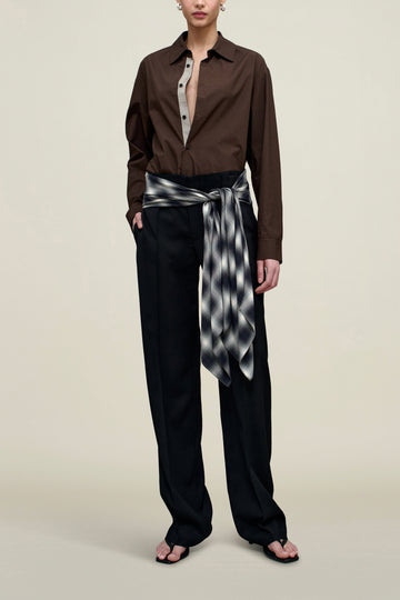 Ulla Tie Trouser in Black Virgin Wool with Plaid