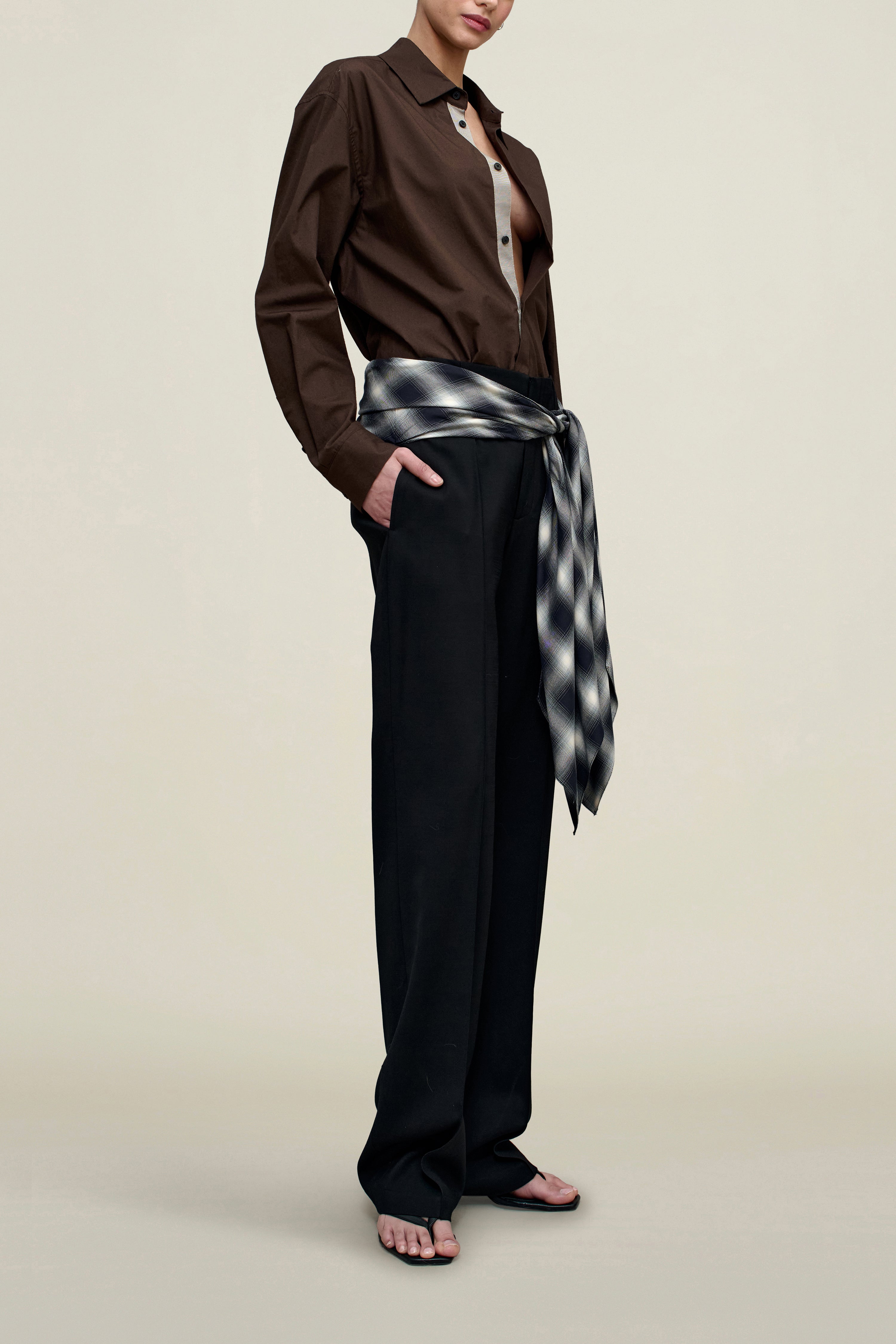 Ulla Tie Trouser in Black Virgin Wool with Plaid