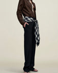 Ulla Tie Trouser in Black Virgin Wool with Plaid