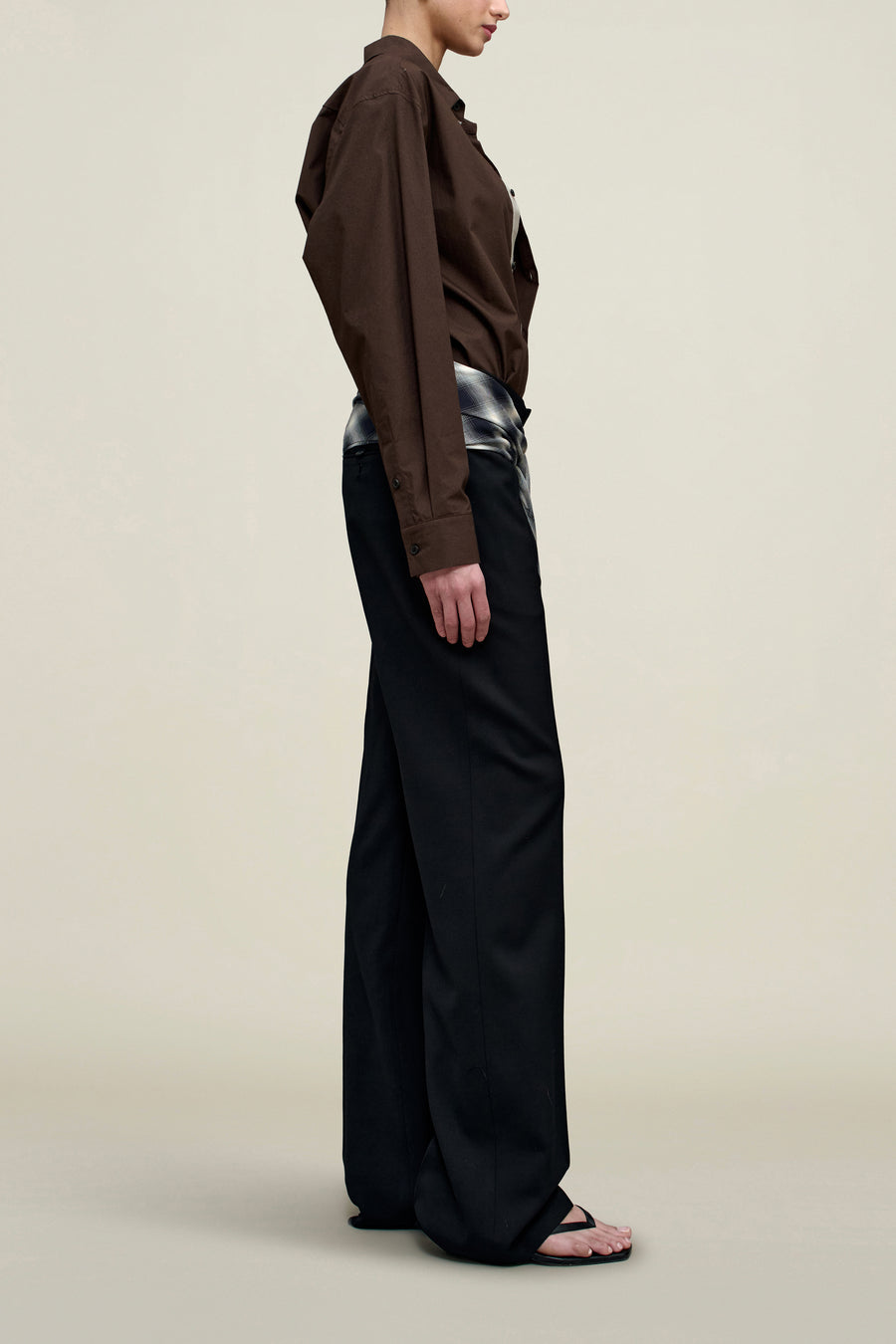 Ulla Tie Trouser in Black Virgin Wool with Plaid