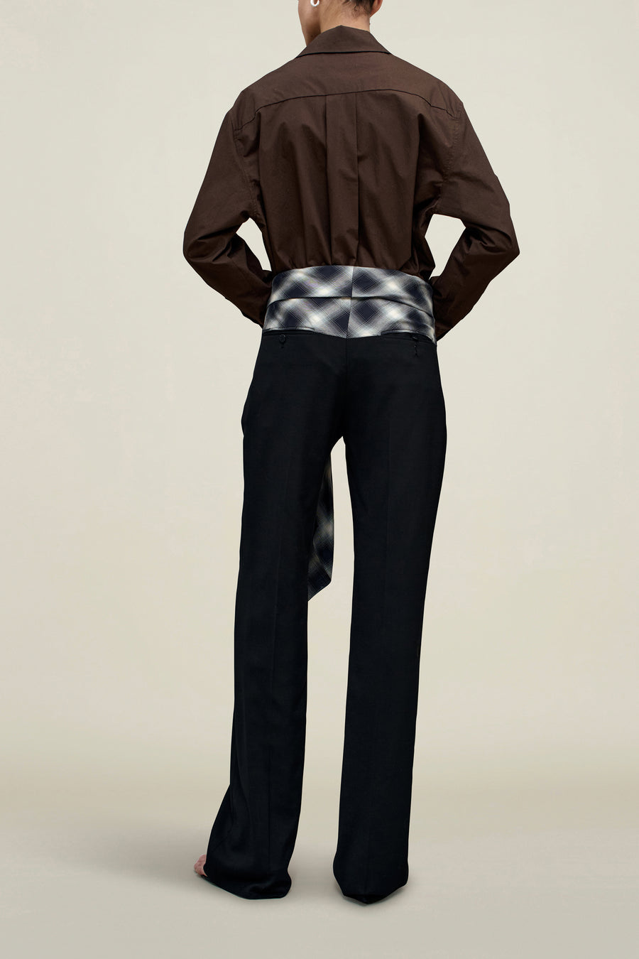 Ulla Tie Trouser in Black Virgin Wool with Plaid