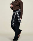 Ulla Tie Trouser in Black Virgin Wool with Plaid