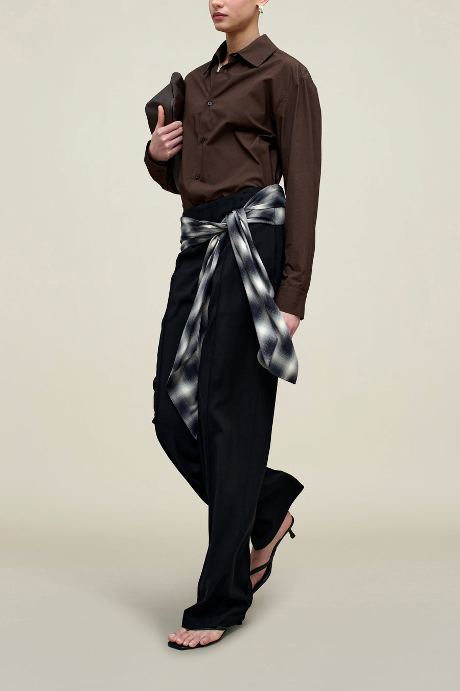 Ulla Tie Trouser in Black Virgin Wool with Plaid