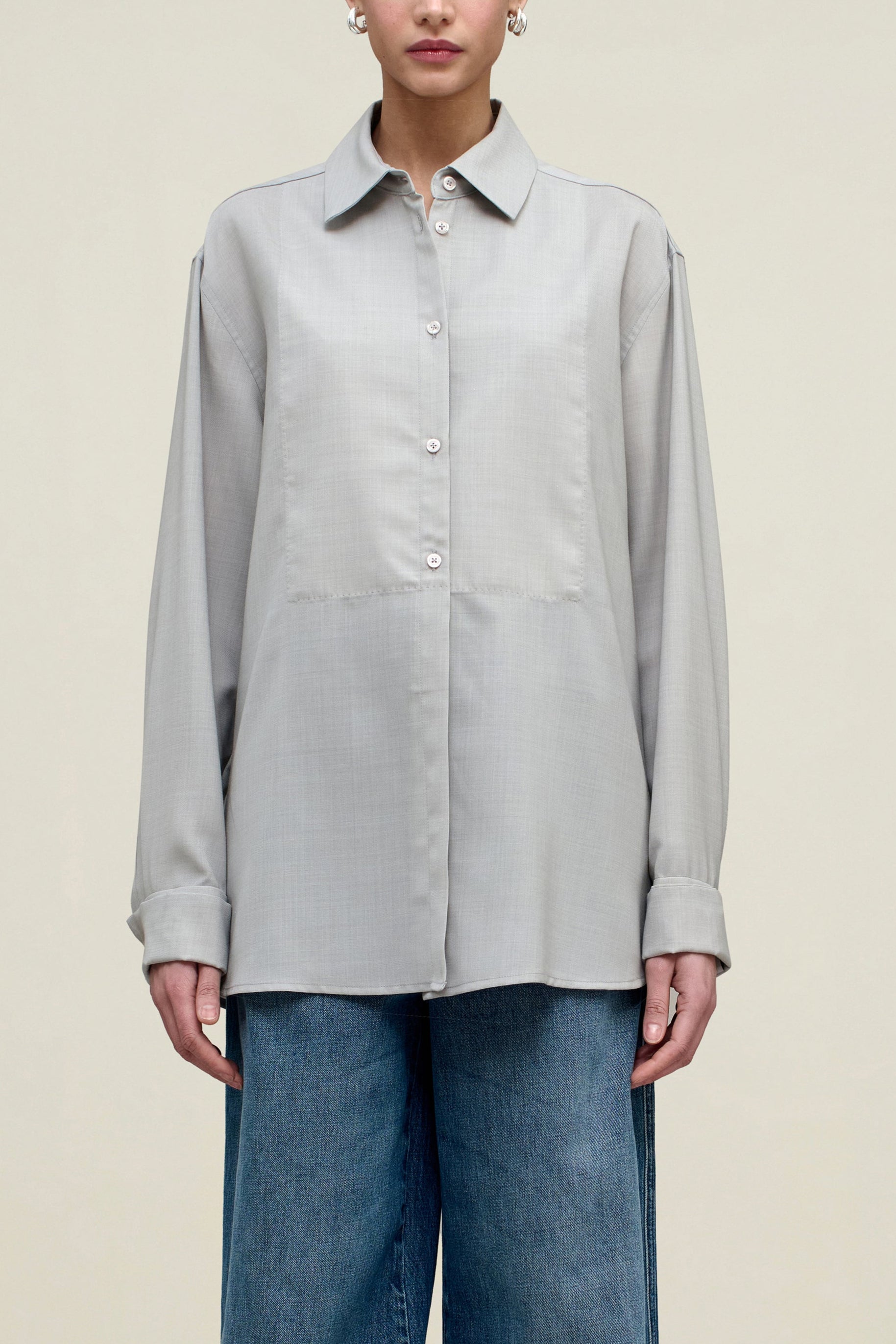 Chloé Bib Button Down in Wool Voile