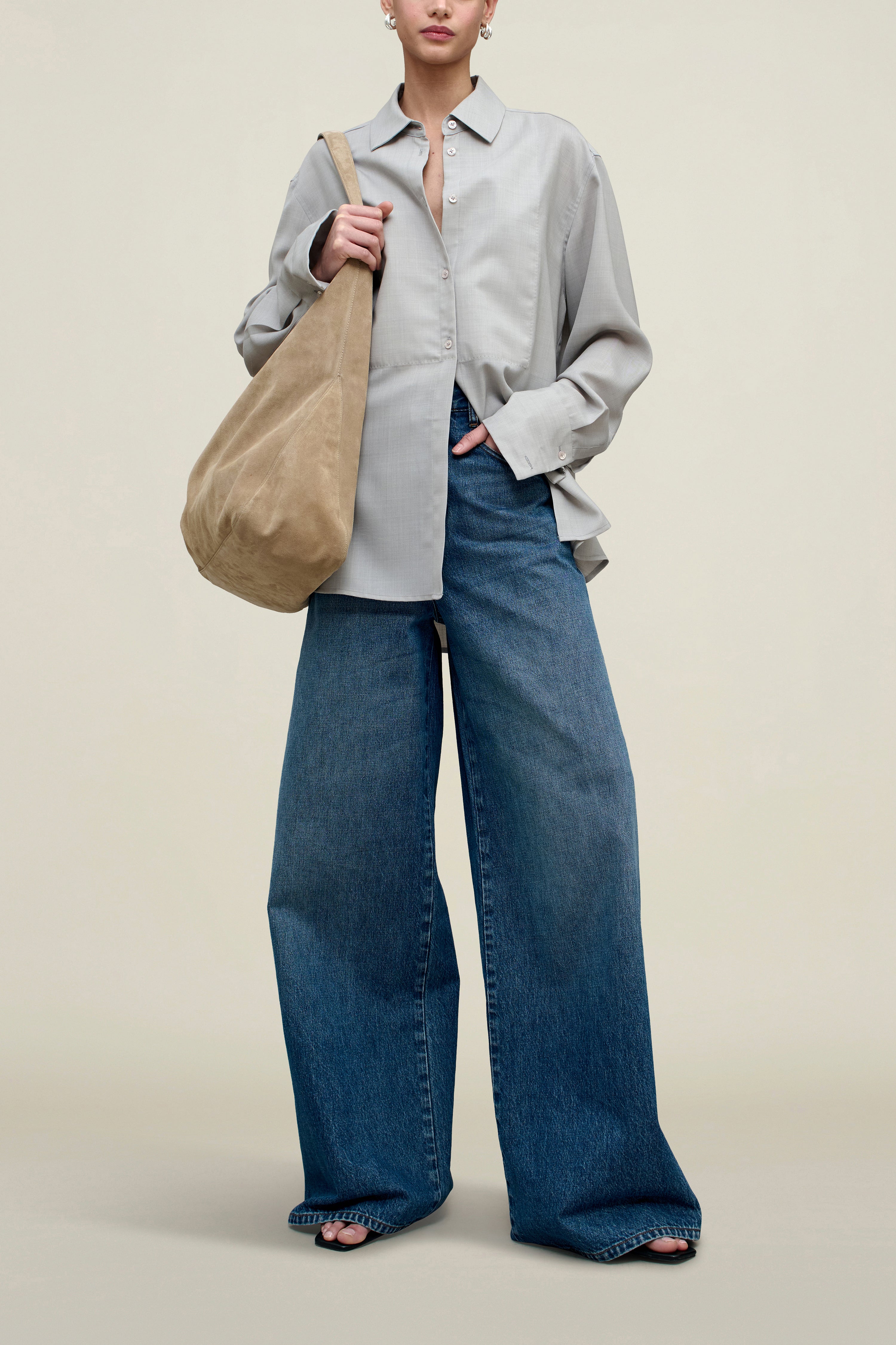 Chloé Bib Button Down in Wool Voile