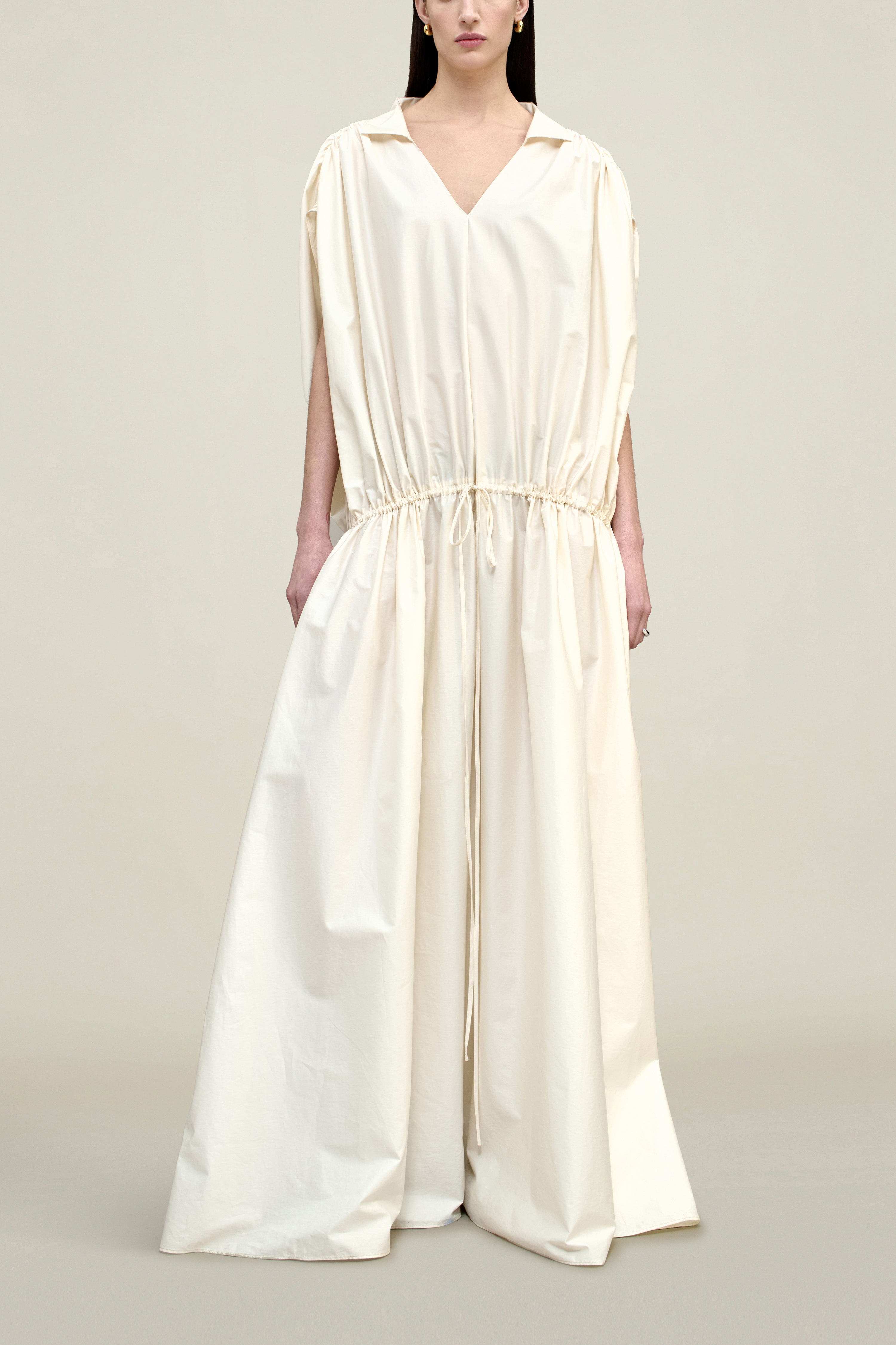 Gillian Drawstring Dress in Cotton Shirting