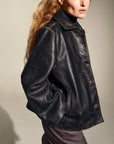 Remi Cropped Jacket in Black Distressed Leather