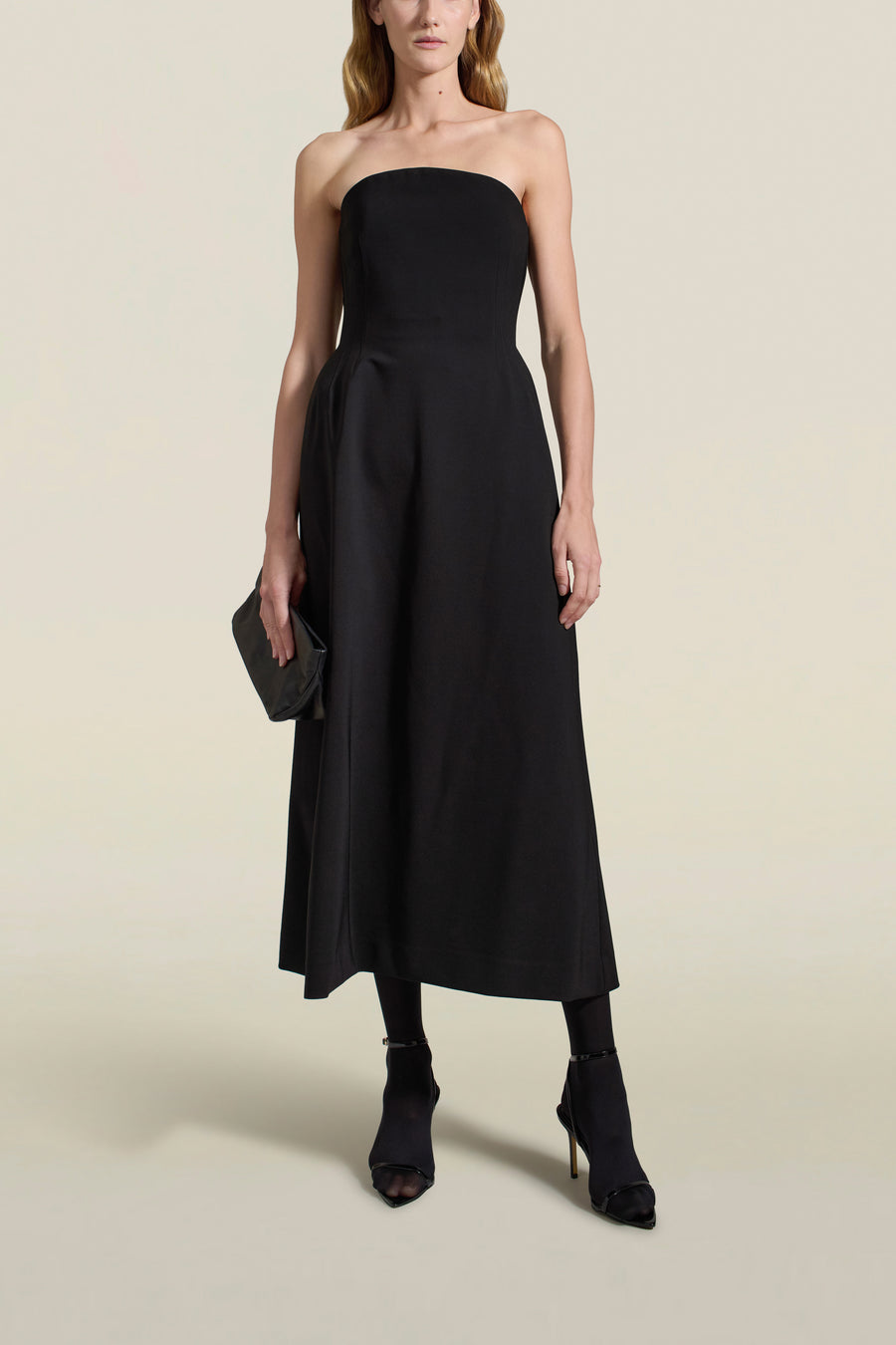 Blaise Tube Dress in Black Stretch-Knit Suiting