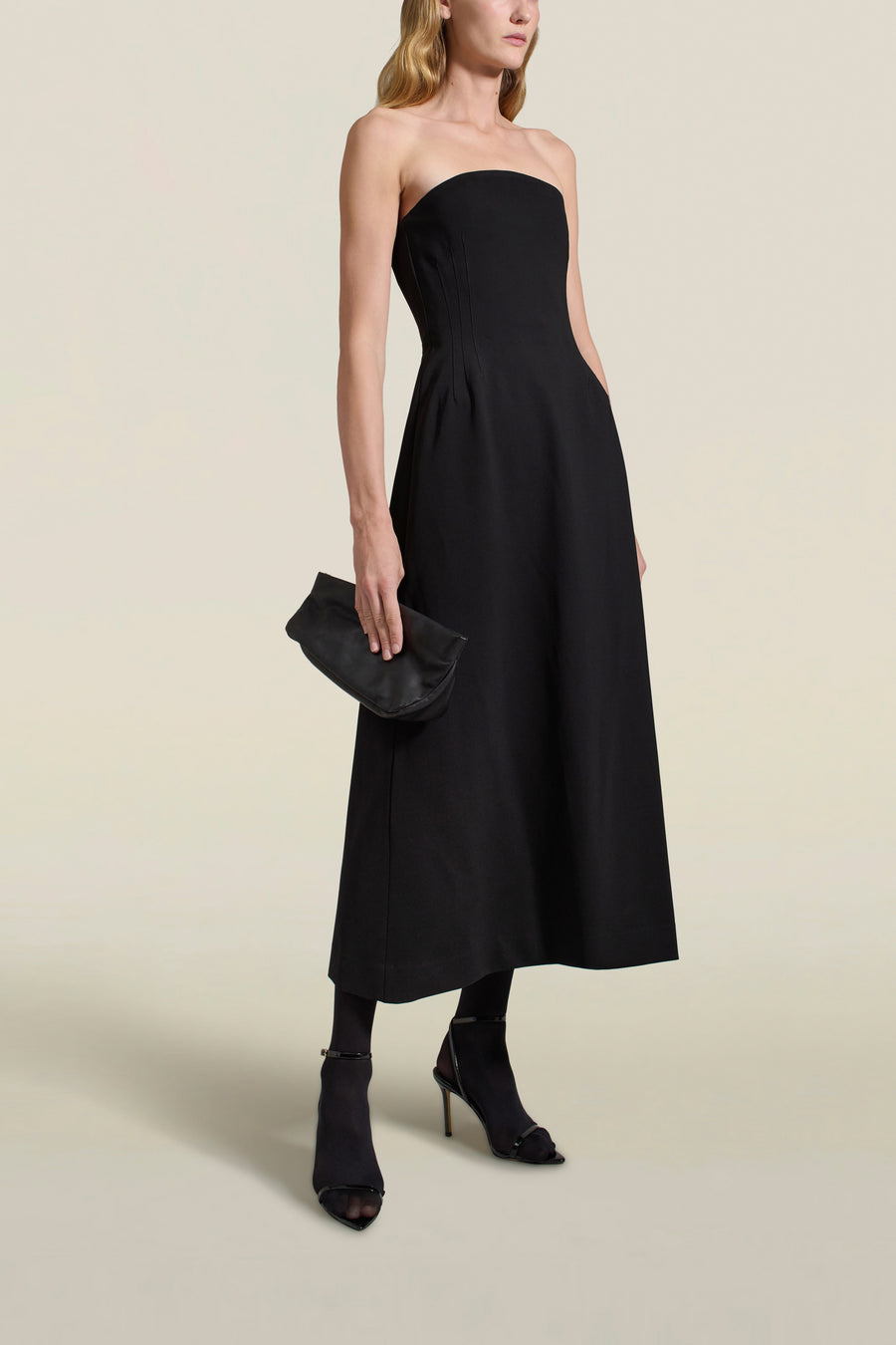 Blaise Tube Dress in Black Stretch-Knit Suiting