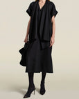 Myra Long Dress in Black Flannel Suiting