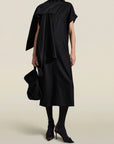 Myra Long Dress in Black Flannel Suiting