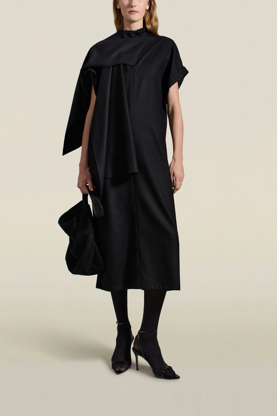 Myra Long Dress in Black Flannel Suiting