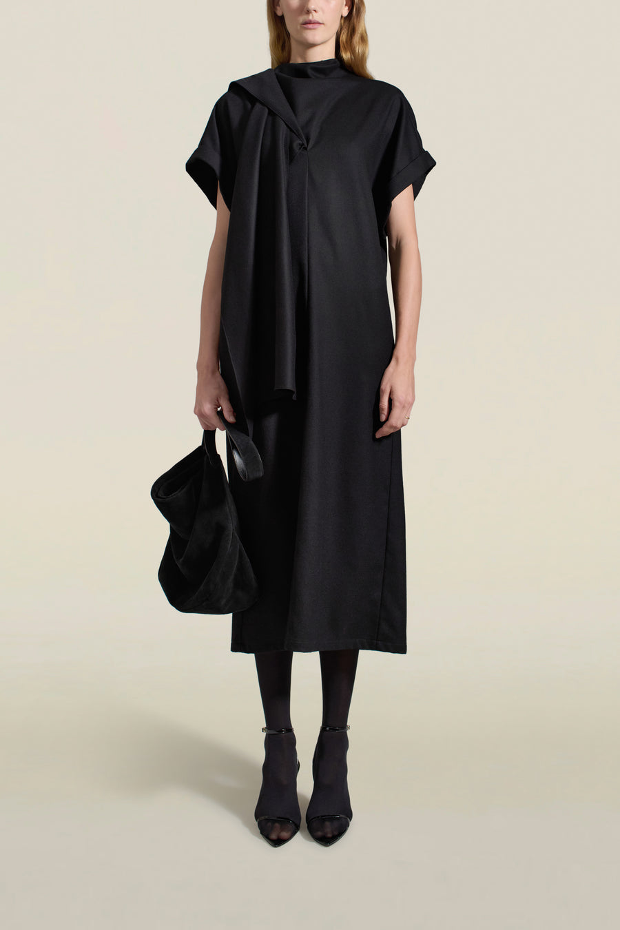 Myra Long Dress in Black Flannel Suiting