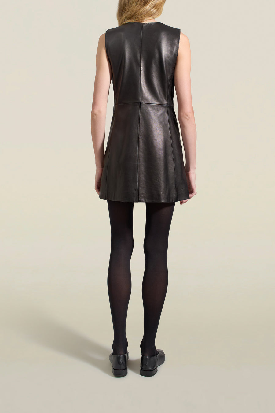 Cybill Short Dress in Black Nappa Soft Leather