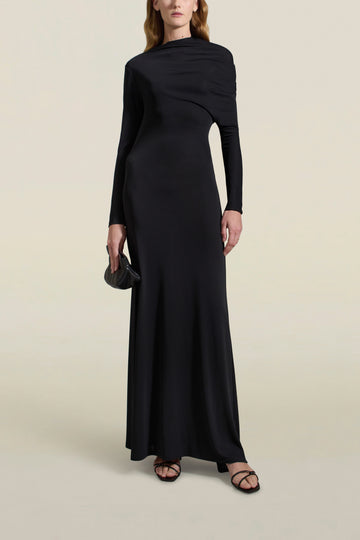 Rue Draped Gown in Black Slinky Jersey