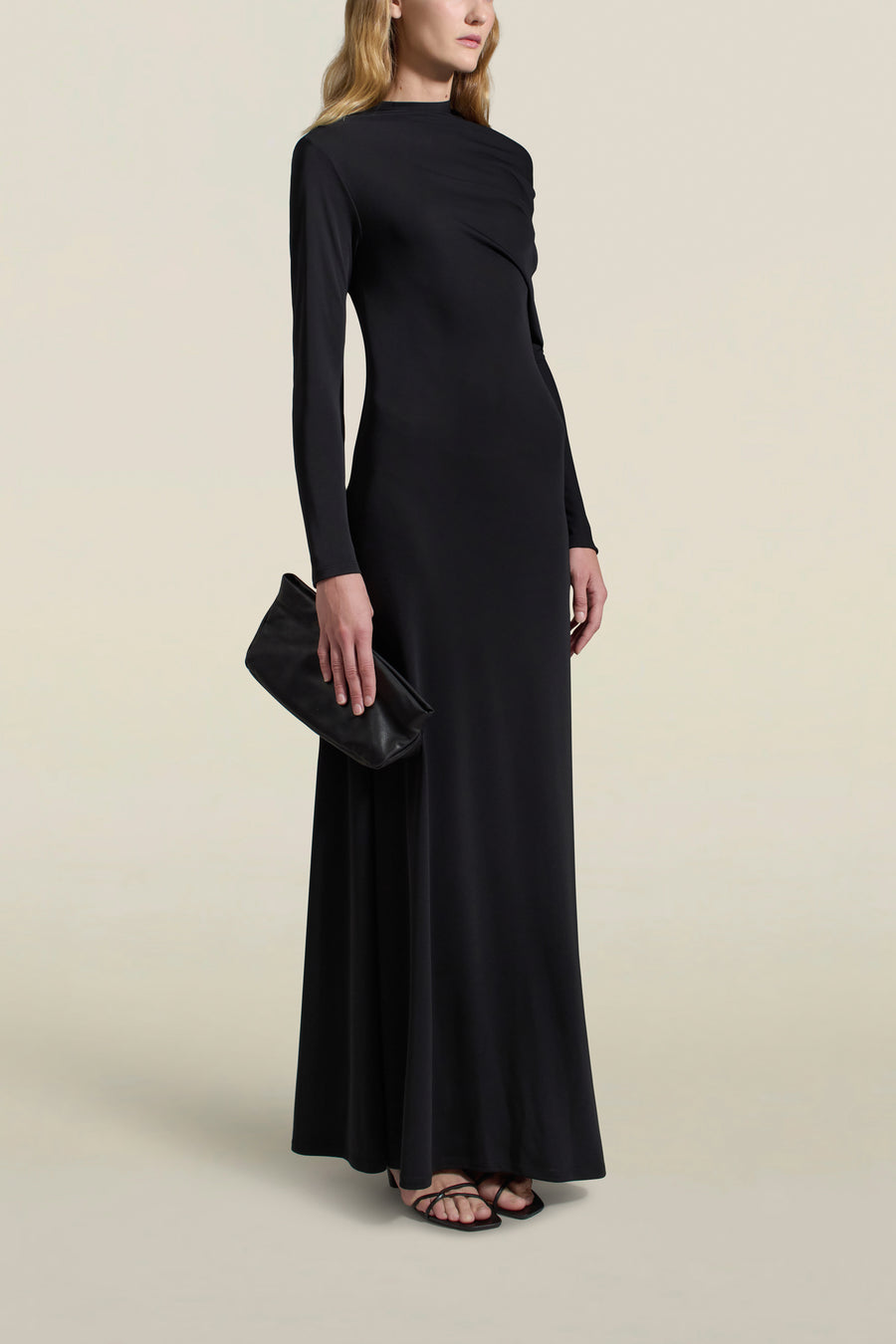 Rue Draped Gown in Black Slinky Jersey