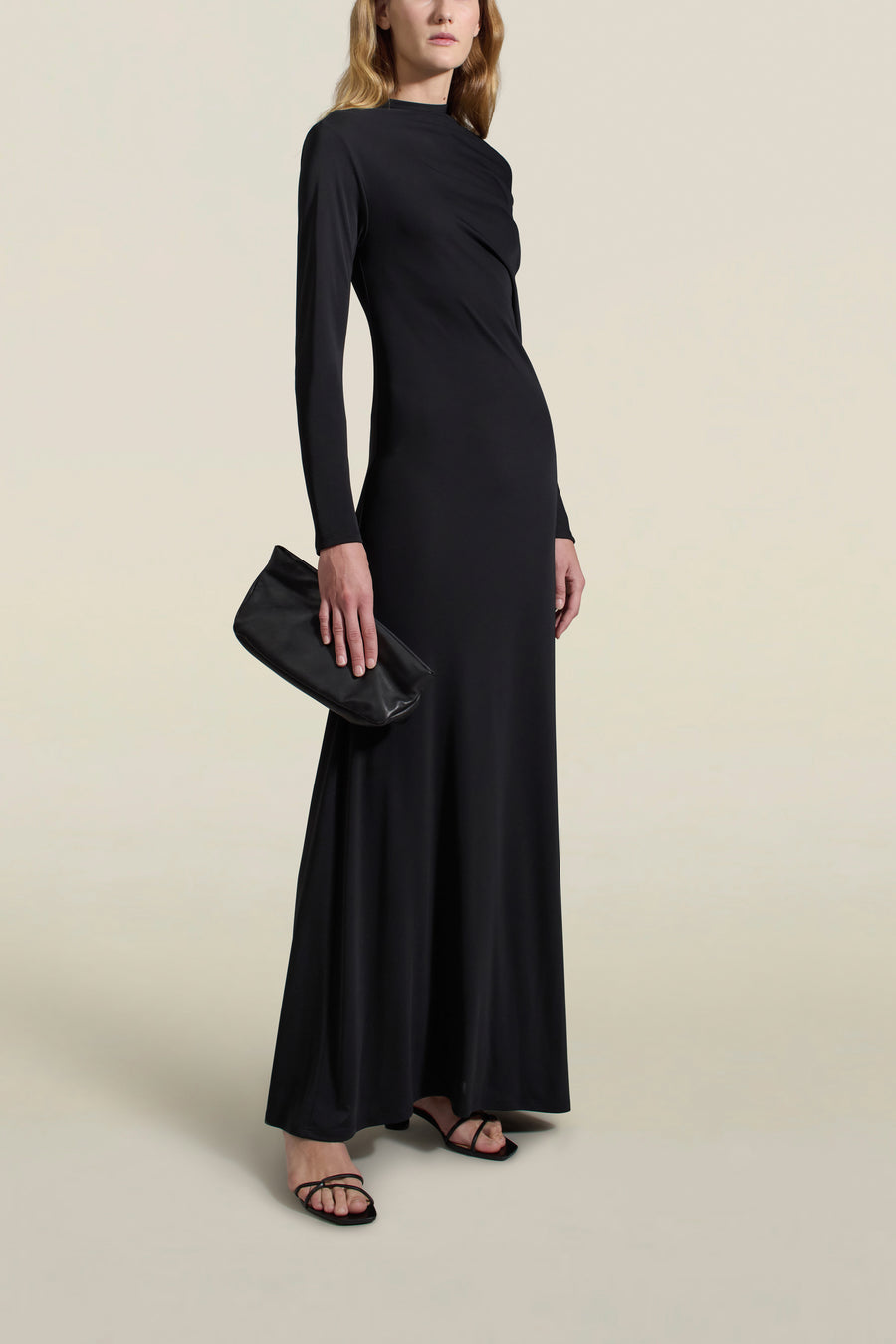 Rue Draped Gown in Black Slinky Jersey