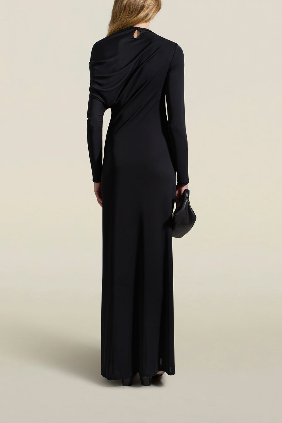 Rue Draped Gown in Black Slinky Jersey