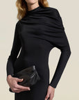 Rue Draped Gown in Black Slinky Jersey