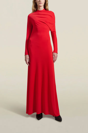 Rue Draped Gown in Scarlet Slinky Jersey