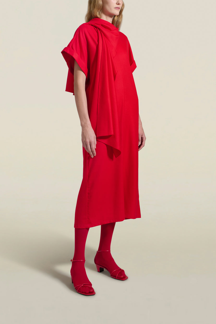 Myra Long Dress in Scarlet Flannel Suiting