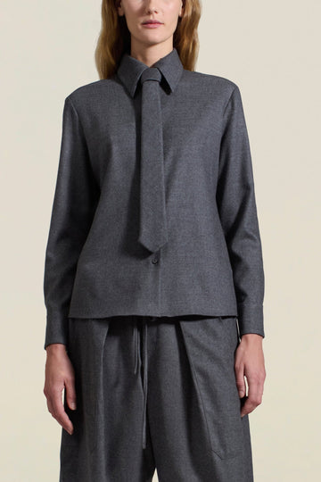 Billie Tie Blouse in Heather Grey Flannel Suiting