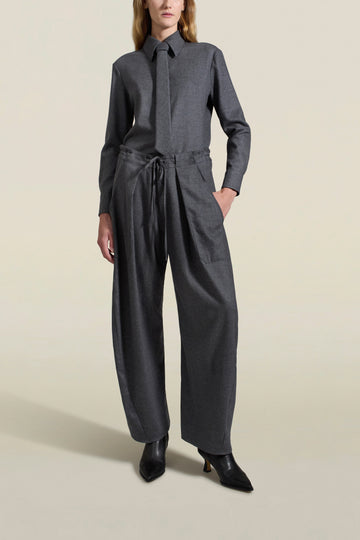 Clemence Pant in Heather Grey Flannel Suiting