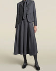 Dakota Pleated Skirt in Heather Grey Flannel Suiting