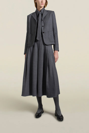 Dakota Pleated Skirt in Heather Grey Flannel Suiting