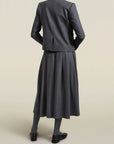 Dakota Pleated Skirt in Heather Grey Flannel Suiting