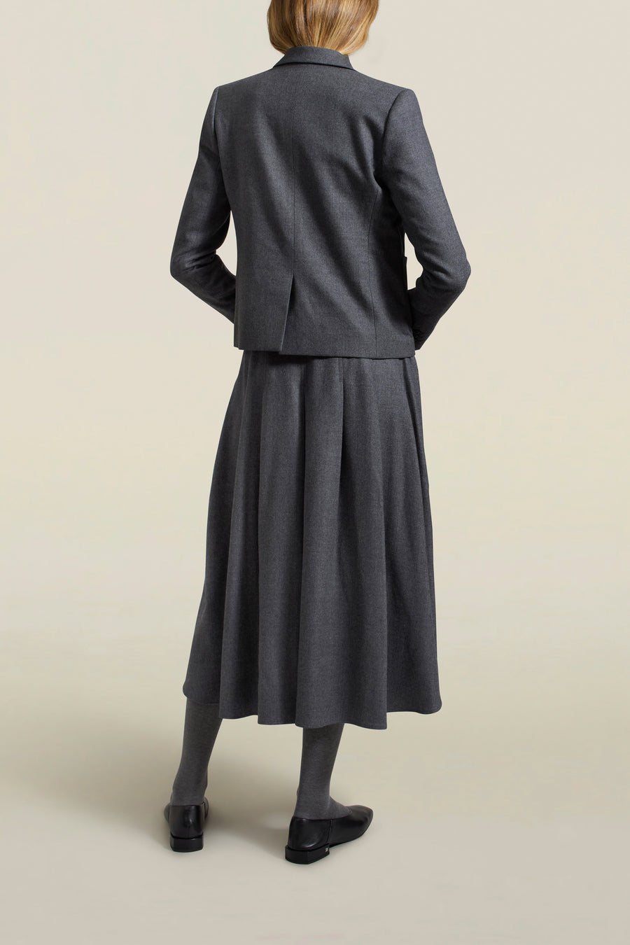 Dakota Pleated Skirt in Heather Grey Flannel Suiting