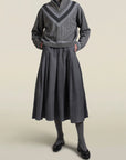 Dakota Pleated Skirt in Heather Grey Flannel Suiting