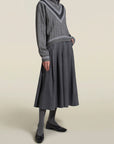 Dakota Pleated Skirt in Heather Grey Flannel Suiting