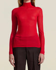 Lyra Sheer Turtleneck in Scarlet Viscose Blend