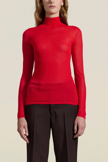 Lyra Sheer Turtleneck in Scarlet Viscose Blend