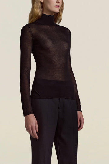 Lyra Sheer Turtleneck in Black Viscose Blend