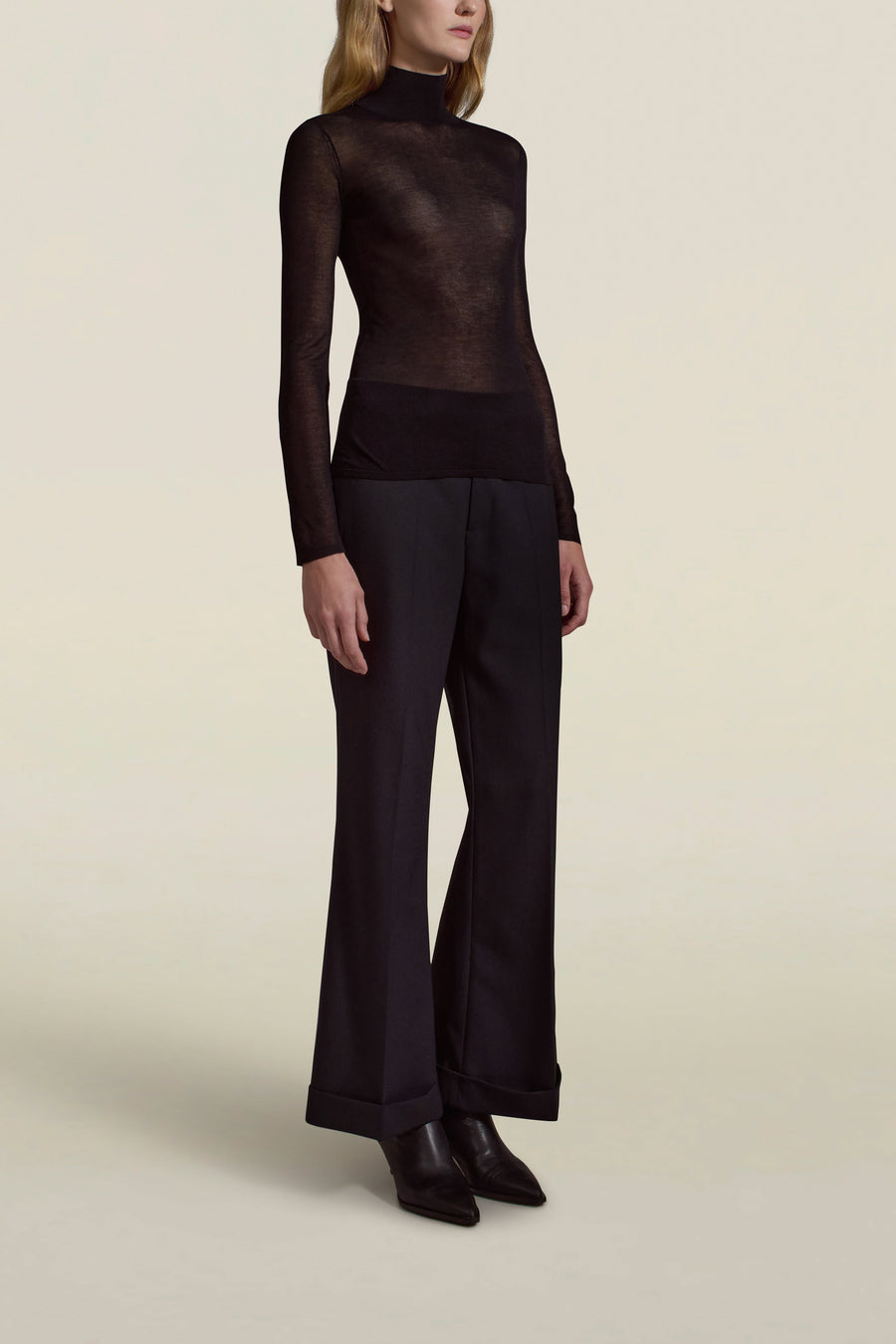 Lyra Sheer Turtleneck in Black Viscose Blend