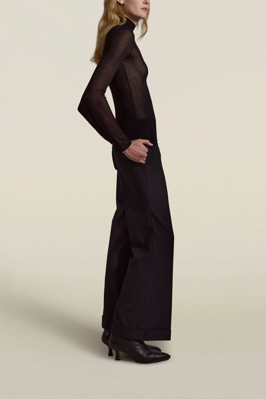 Lyra Sheer Turtleneck in Black Viscose Blend