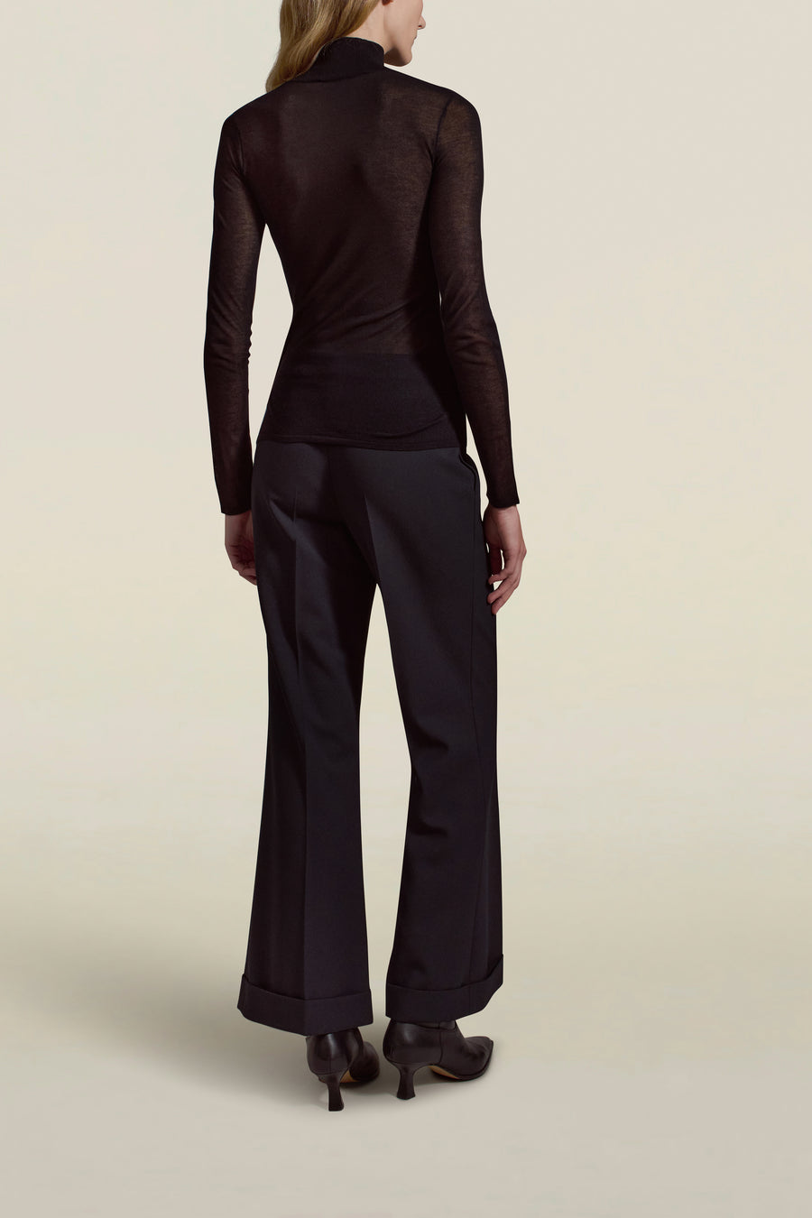 Lyra Sheer Turtleneck in Black Viscose Blend