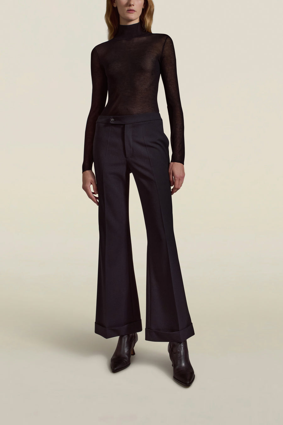 Milena Cuff Trouser in Black Sergeant Twill