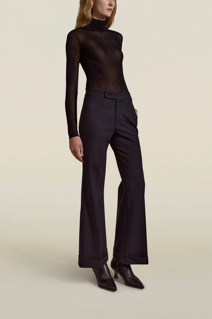 Milena Cuff Trouser in Black Sergeant Twill