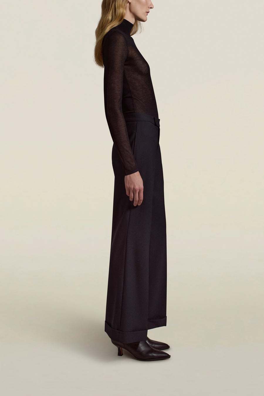 Milena Cuff Trouser in Black Sergeant Twill