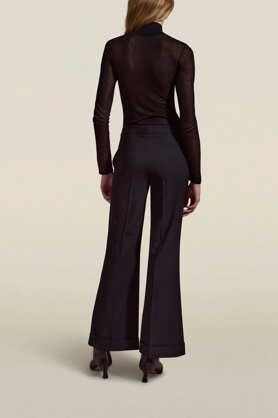 Milena Cuff Trouser in Black Sergeant Twill