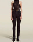 Clara Stirrup Trouser in Black Stretch-Knit Suiting