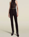 Clara Stirrup Trouser in Black Stretch-Knit Suiting