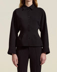 Agatha Shirt Jacket in Black Stretch-Knit Suiting